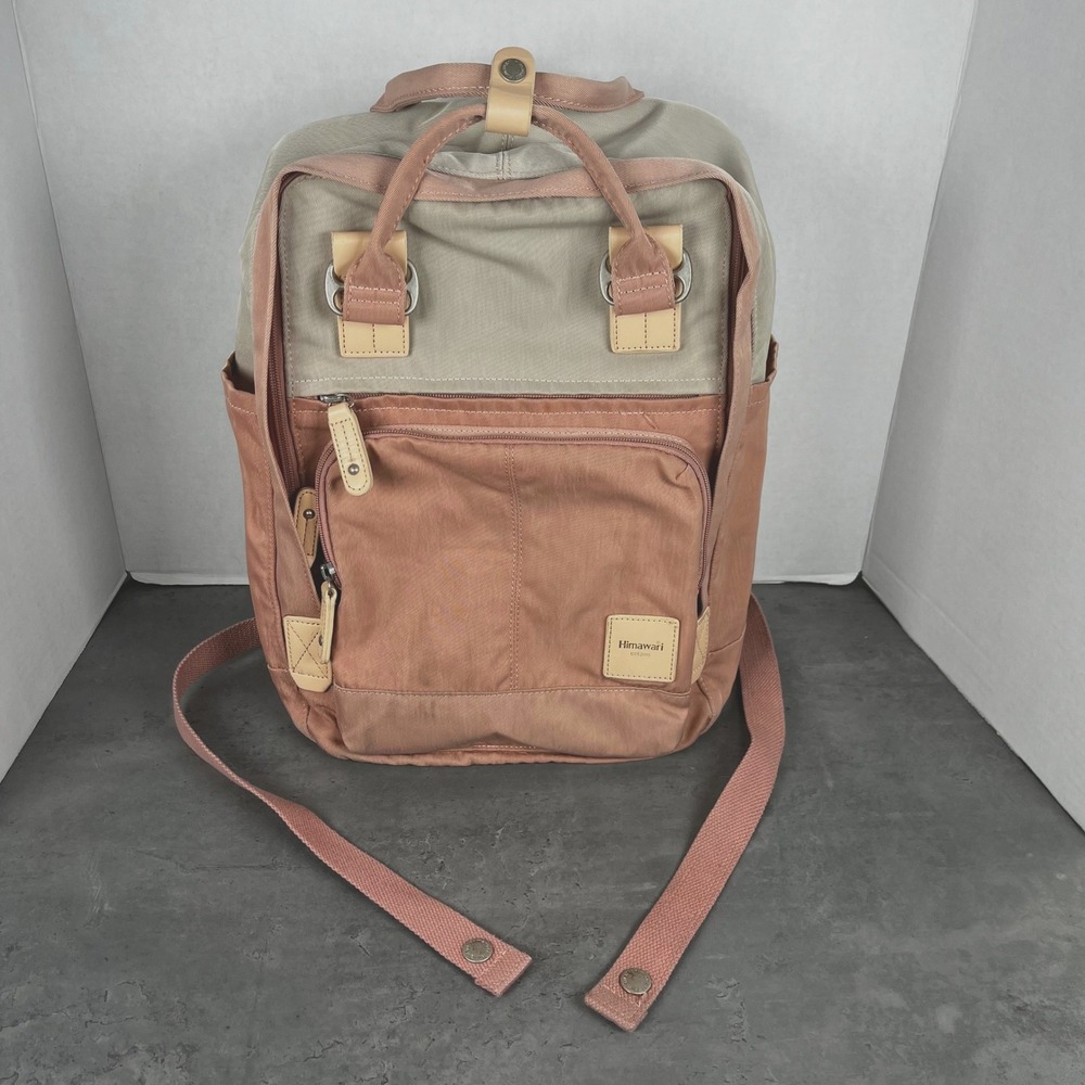 Himawari Travel Backpack Pink Beige Nylon Multi Pocket School Laptop Bag